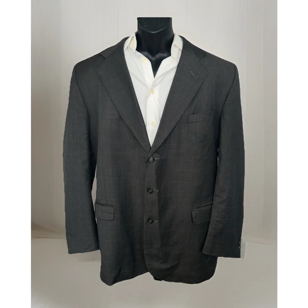 Oleg Cassini Charcoal 48L Graph Checked Three Button Blazer Jacket No Size Tag